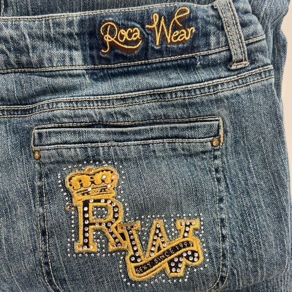 Roca Wear Embellished Wide Leg Frayed Hem Jeans Size 16 Women’s - Picture 5 of 7